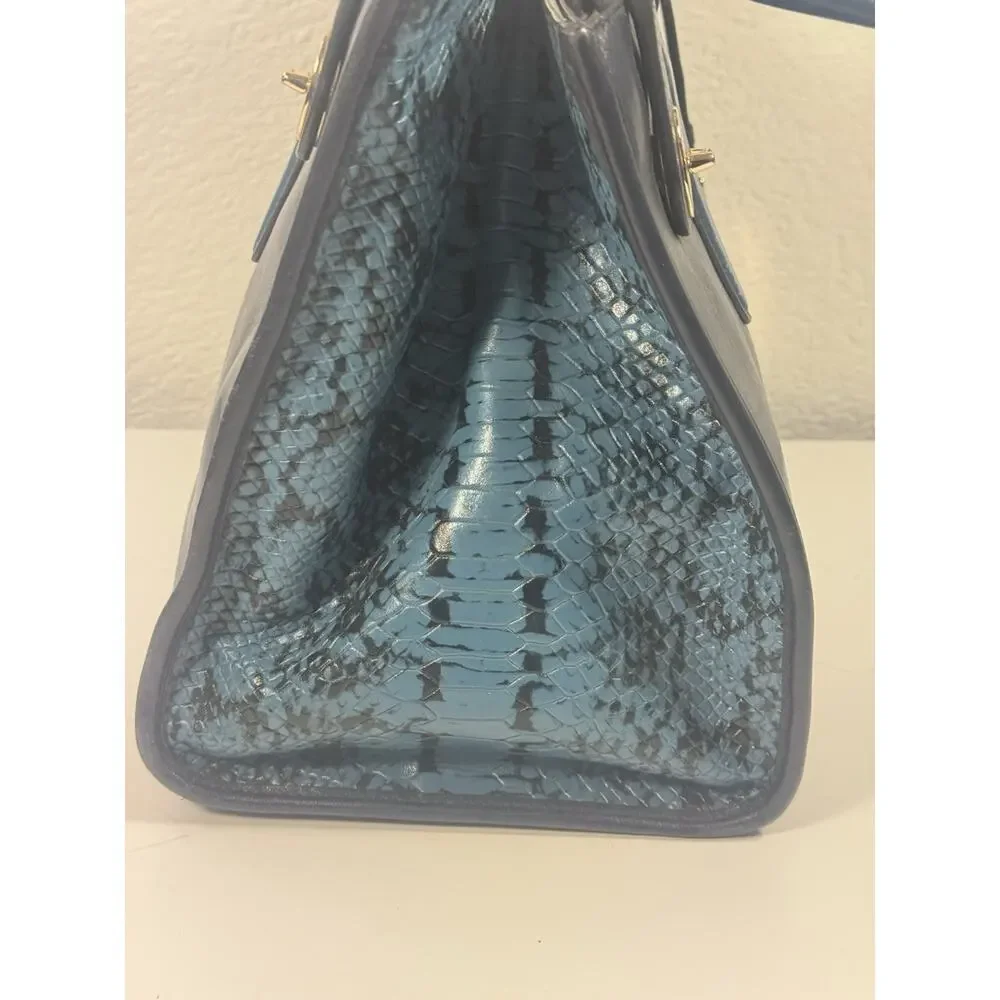 Coach Two Tone Blue Python Embossed And Leather Carryall Tote